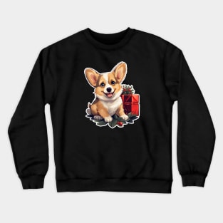 Christmas Happy Corgi with holly and gift Crewneck Sweatshirt